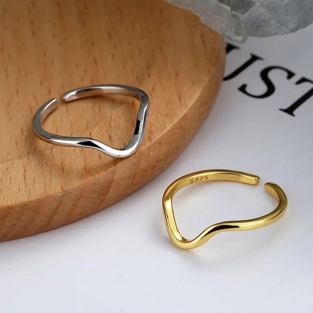 18k GP Sterling Silver V Shape Chevron ring